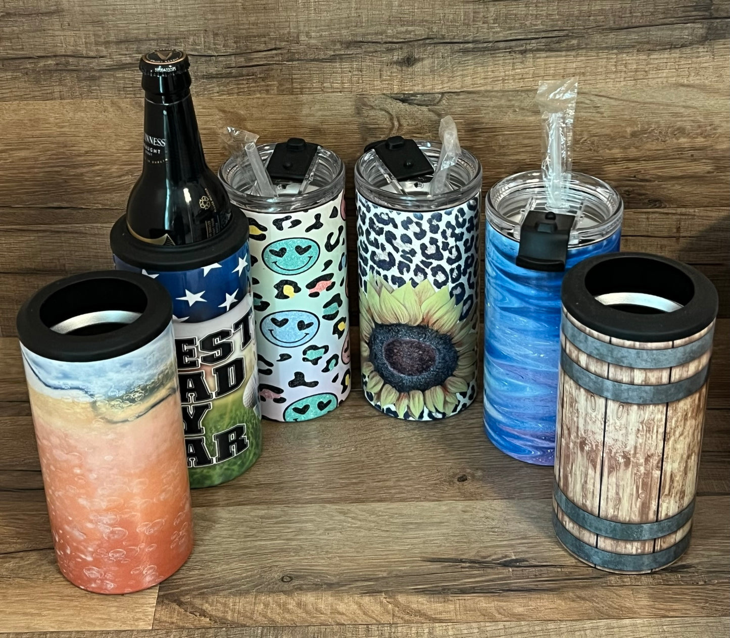 Can Coolers - 4 in 1 - Aluminum - 14 oz tumbler - skinny cans - pop cans - bottles - sunflowers - marble - golf and more