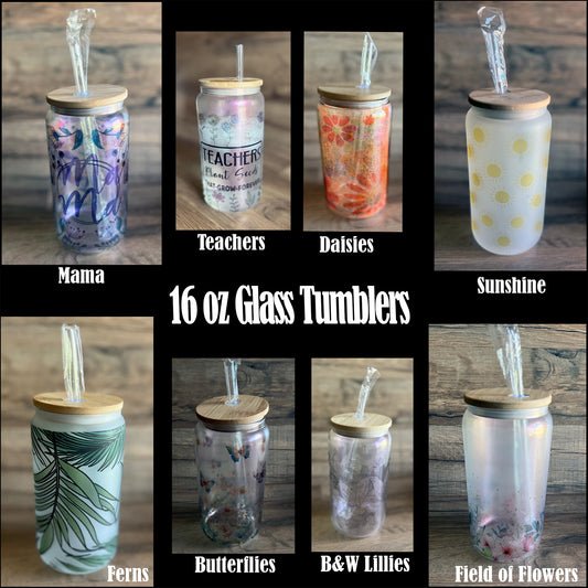 Glass Tumblers with Bamboo Lid - 16 oz