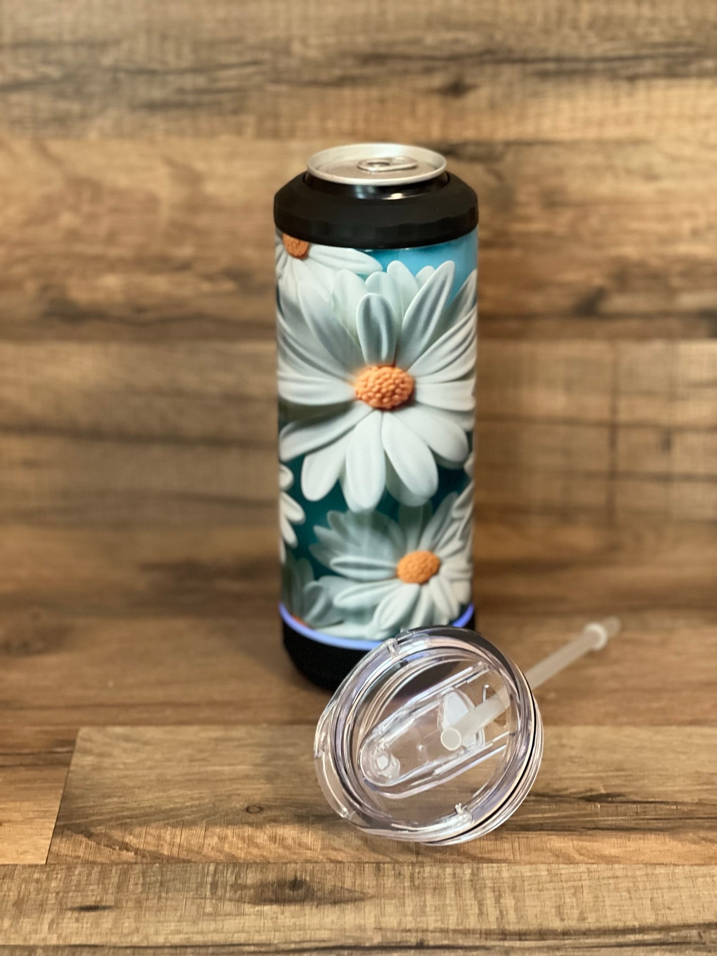 Can Cooler with Bluetooth Speaker - 4 in 1 - Aluminum - 14 oz tumbler - skinny cans - pop cans - bottles - daisies - cheetah - chevron - woodland and more